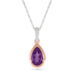 Pear-Shaped Amethyst and White Lab-Created Sapphire Pendant in Sterling Silver and 10K Rose Gold