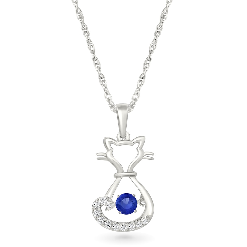 Unstoppable Love™ 4.0mm Blue and White Lab-Created Sapphire Cat Outline Pendant in Sterling Silver