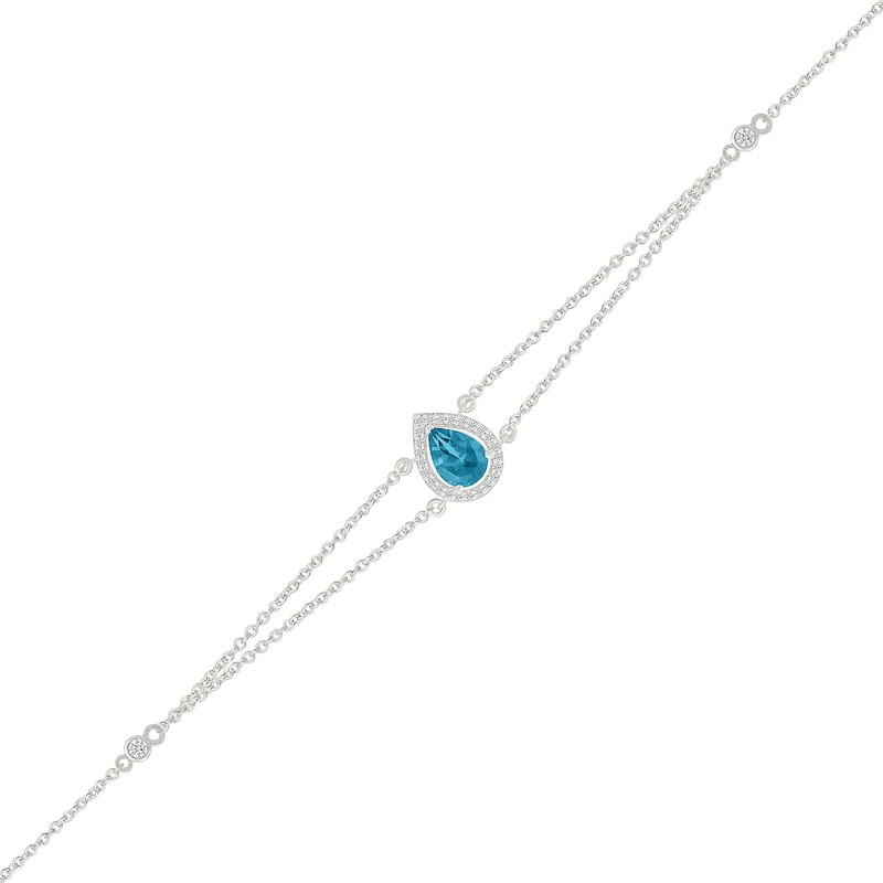 Main Image 2 of Pear-Shaped Swiss Blue Topaz and 0.115 CT. T.W. Diamond Frame Double Strand Bracelet in Sterling Silver - 7.5”