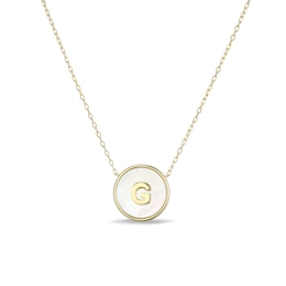 Mother-of-Pearl Block Initial “G” Necklace in Sterling Silver with 18K Gold-Plate