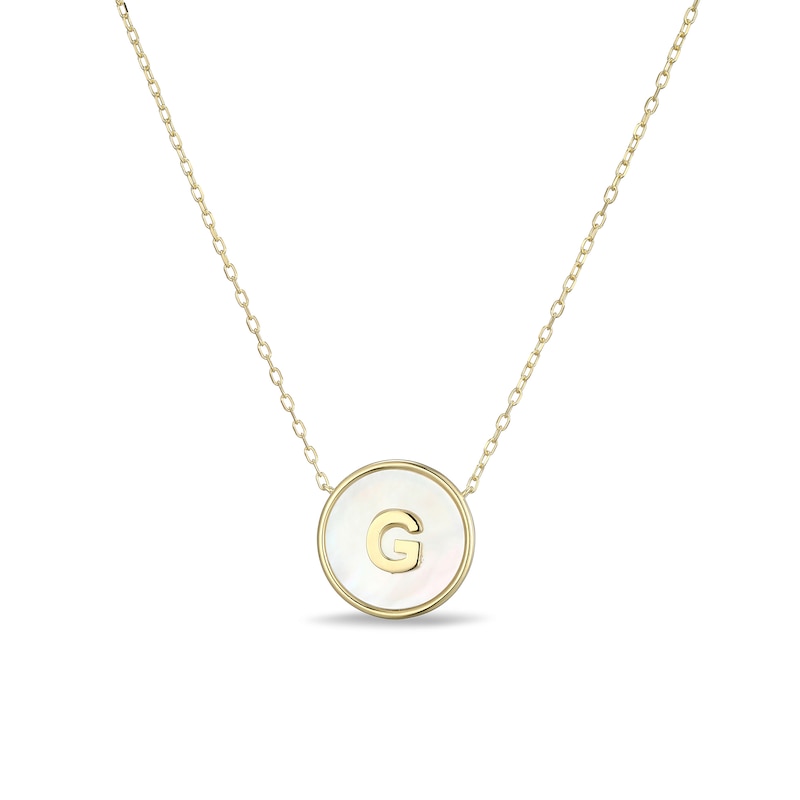 Main Image 1 of Mother-of-Pearl Block Initial “G” Necklace in Sterling Silver with 18K Gold-Plate