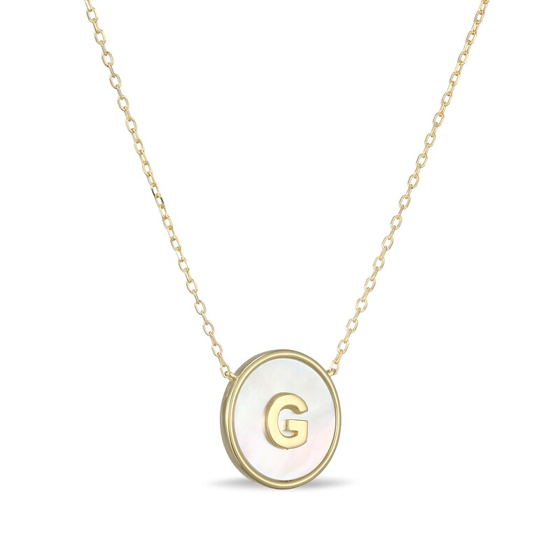 Main Image 2 of Mother-of-Pearl Block Initial “G” Necklace in Sterling Silver with 18K Gold-Plate