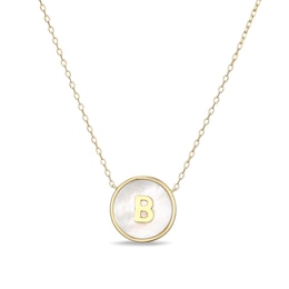 Mother-of-Pearl Block Initial “B” Necklace in Sterling Silver with 18K Gold-Plate