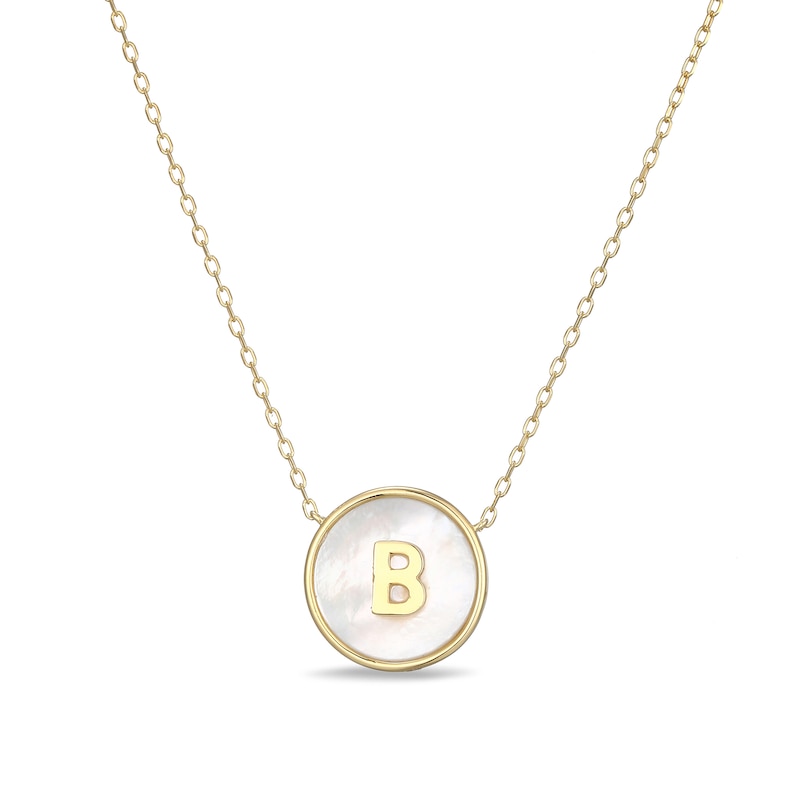 Main Image 1 of Mother-of-Pearl Block Initial “B” Necklace in Sterling Silver with 18K Gold-Plate