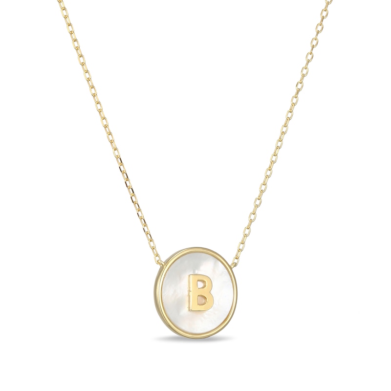 Main Image 2 of Mother-of-Pearl Block Initial “B” Necklace in Sterling Silver with 18K Gold-Plate