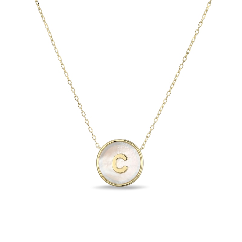 Main Image 1 of Mother-of-Pearl Block Initial “C” Necklace in Sterling Silver with 18K Gold-Plate