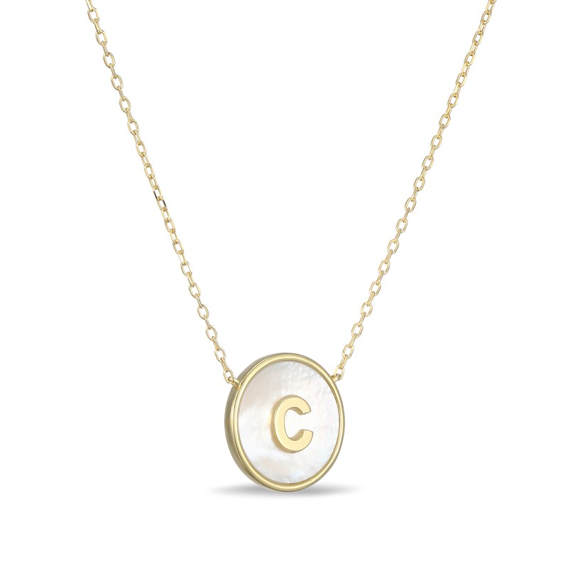 Main Image 2 of Mother-of-Pearl Block Initial “C” Necklace in Sterling Silver with 18K Gold-Plate