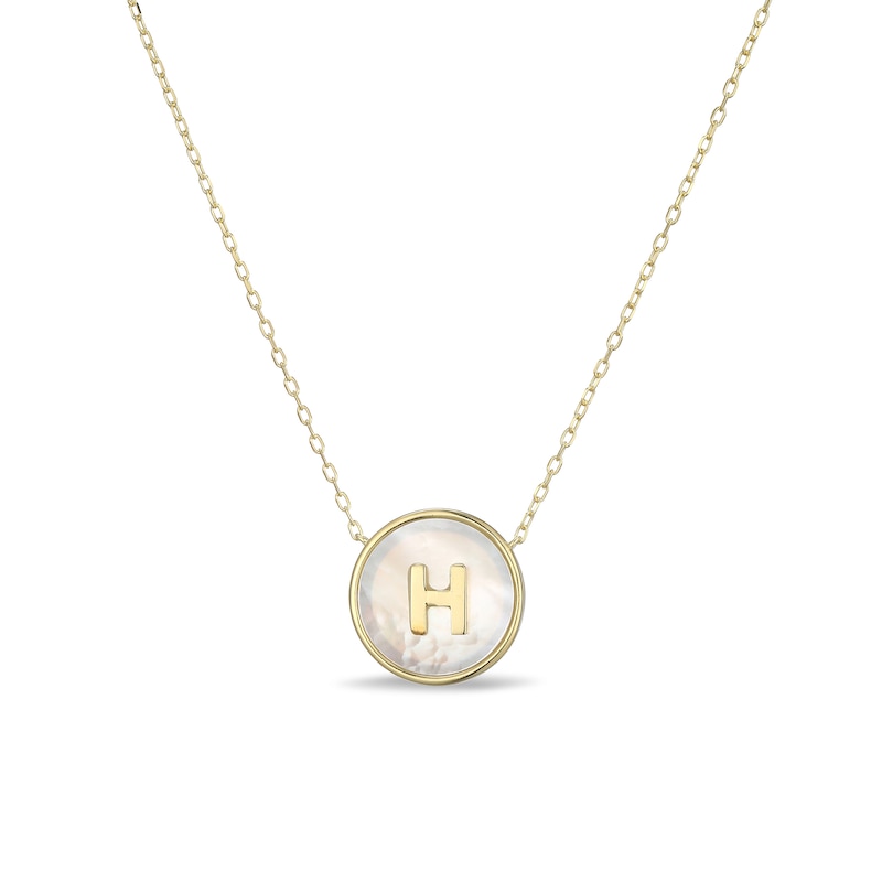 Main Image 1 of Mother-of-Pearl Block Initial “H” Necklace in Sterling Silver with 18K Gold-Plate
