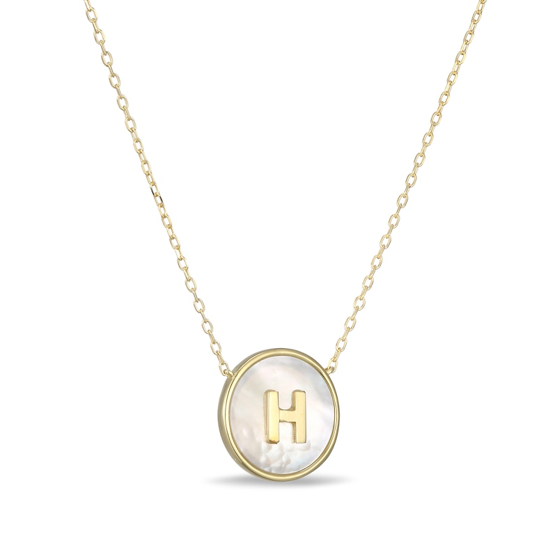 Main Image 2 of Mother-of-Pearl Block Initial “H” Necklace in Sterling Silver with 18K Gold-Plate