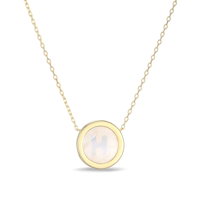 Main Image 3 of Mother-of-Pearl Block Initial “H” Necklace in Sterling Silver with 18K Gold-Plate