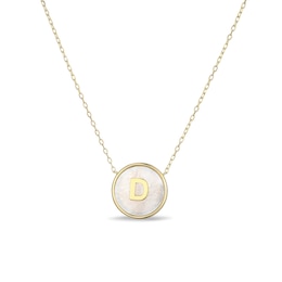 Mother-of-Pearl Block Initial “D” Necklace in Sterling Silver with 18K Gold-Plate