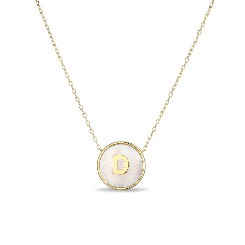 Main Image 1 of Mother-of-Pearl Block Initial “D” Necklace in Sterling Silver with 18K Gold-Plate