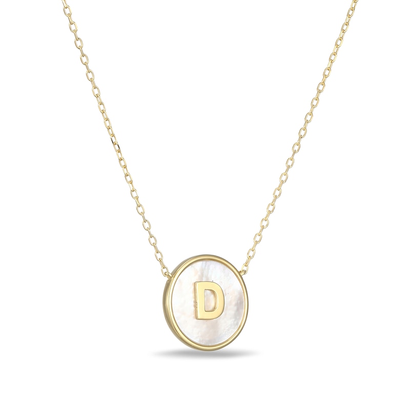Main Image 2 of Mother-of-Pearl Block Initial “D” Necklace in Sterling Silver with 18K Gold-Plate