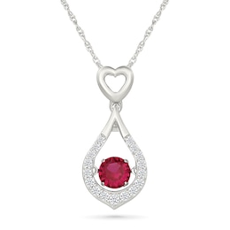 Unstoppable Love™ 5.0mm Lab-Created Ruby and White Lab-Created Sapphire Heart Drop Pendant in Sterling Silver