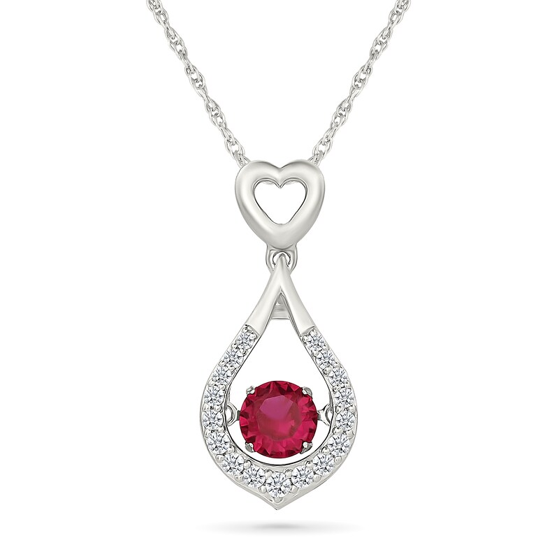 Unstoppable Love™ 5.0mm Lab-Created Ruby and White Lab-Created Sapphire Heart Drop Pendant in Sterling Silver