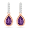 Thumbnail Image 1 of Pear-Shaped Amethyst and White Lab-Created Sapphire Drop Earrings in Sterling Silver and 10K Rose Gold