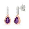 Thumbnail Image 2 of Pear-Shaped Amethyst and White Lab-Created Sapphire Drop Earrings in Sterling Silver and 10K Rose Gold