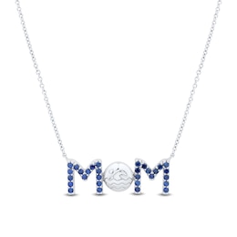 Blue Lab-Created Sapphire “MOM” Swim Necklace in Sterling Silver - 17”