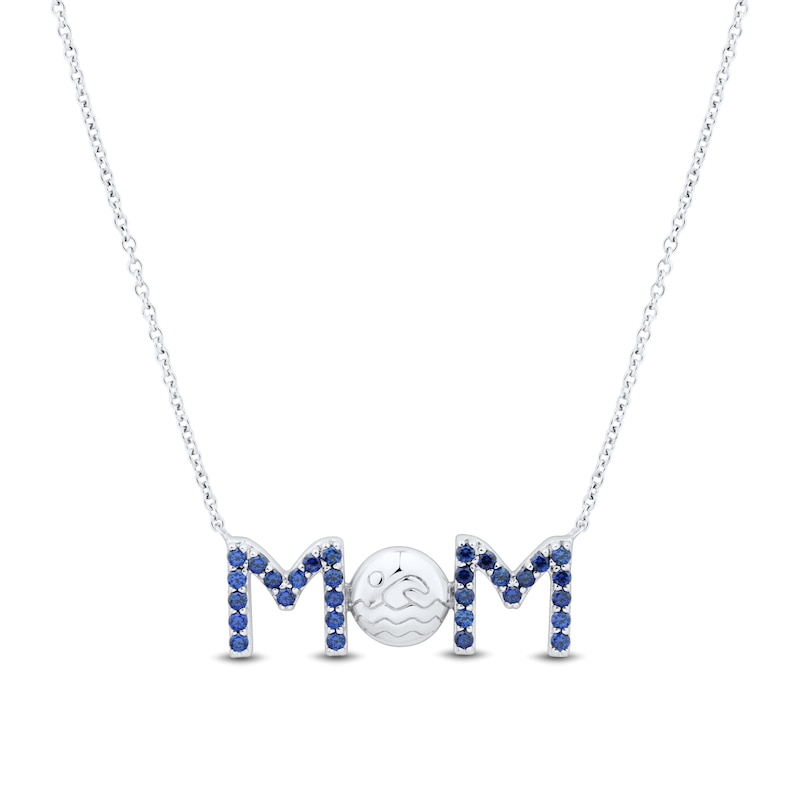 Blue Lab-Created Sapphire âMOMâ Swim Necklace in Sterling Silver - 17â