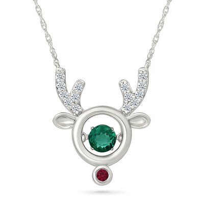 Unstoppable Love™ Lab-Created Gemstone Reindeer Necklace in Sterling Silver