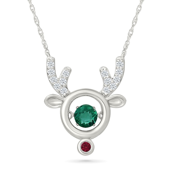 Unstoppable Love™ Lab-Created Gemstone Reindeer Necklace in Sterling Silver