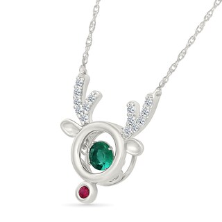 Unstoppable Love™ Lab-Created Gemstone Reindeer Necklace in Sterling Silver