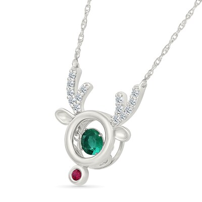 Unstoppable Love™ Lab-Created Gemstone Reindeer Necklace in Sterling Silver
