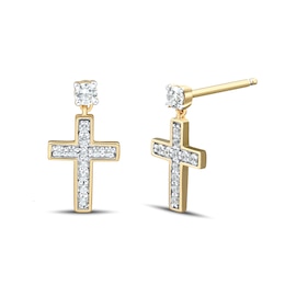 0.23 CT. T.W. Certified Lab-Grown Diamond Cross Drop Earrings in Sterling Silver with 14K Gold Plate (F/SI2)