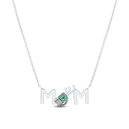 Lab-Created Emerald “MOM” Golf Necklace in Sterling Silver - 17”