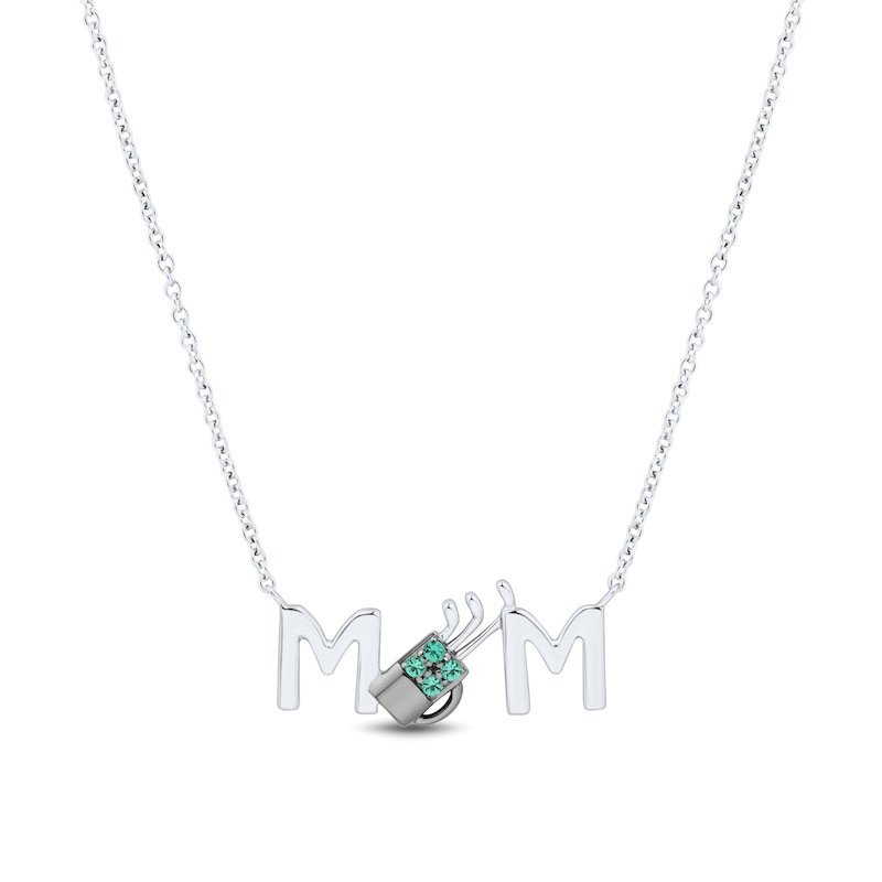 Lab-Created Emerald âMOMâ Golf Necklace in Sterling Silver - 17â