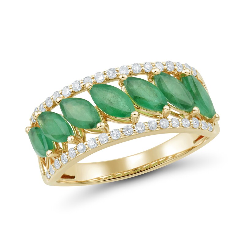 Main Image 1 of Marquise-Cut Emerald and 0.23 CT. T.W. Diamond Edge Band in 10K Gold