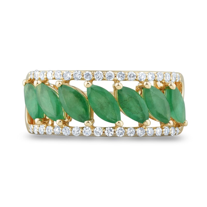 Main Image 2 of Marquise-Cut Emerald and 0.23 CT. T.W. Diamond Edge Band in 10K Gold