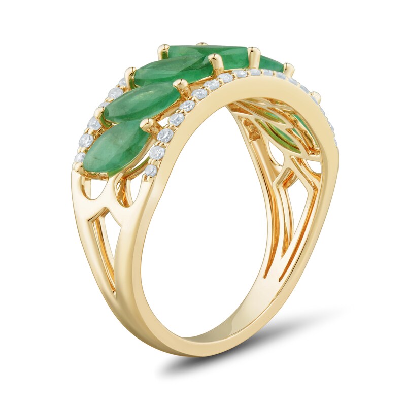 Main Image 3 of Marquise-Cut Emerald and 0.23 CT. T.W. Diamond Edge Band in 10K Gold