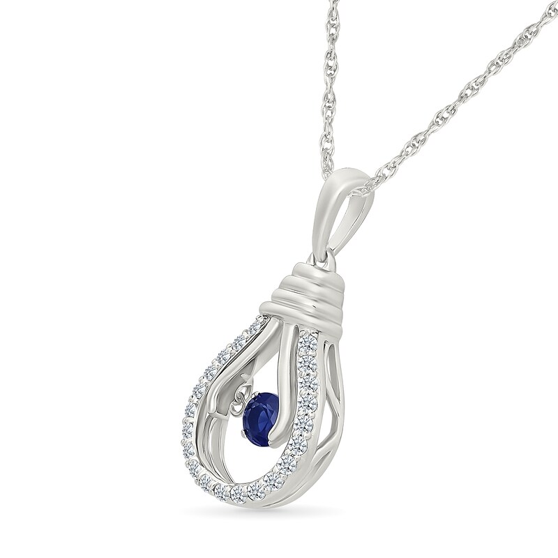 Main Image 2 of Unstoppable Love™ Blue and White Lab-Created Sapphire Light Bulb Pendant in Sterling Silver
