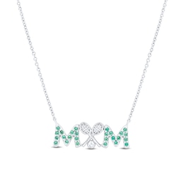 Lab-Created Emerald “MOM" Tennis Necklace in Sterling Silver - 17”