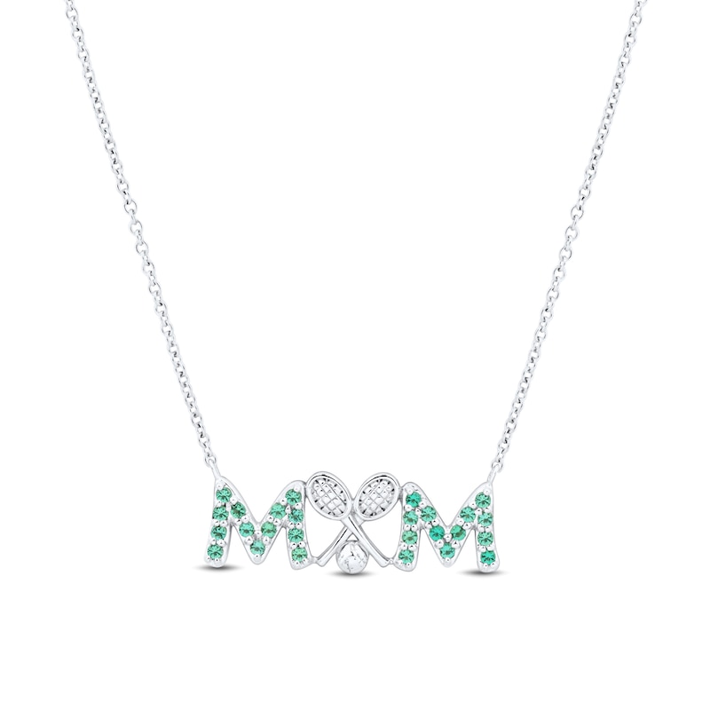 Lab-Created Emerald âMOM" Tennis Necklace in Sterling Silver - 17â