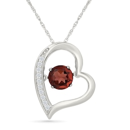 Unstoppable Love™ 5.0mm Garnet and White Lab-Created Sapphire Tilted Heart Pendant in Sterling Silver