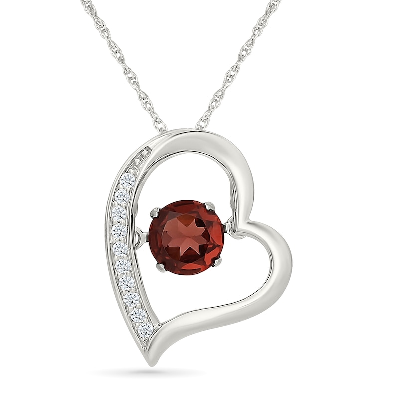 Main Image 1 of Unstoppable Love™ 5.0mm Garnet and White Lab-Created Sapphire Tilted Heart Pendant in Sterling Silver