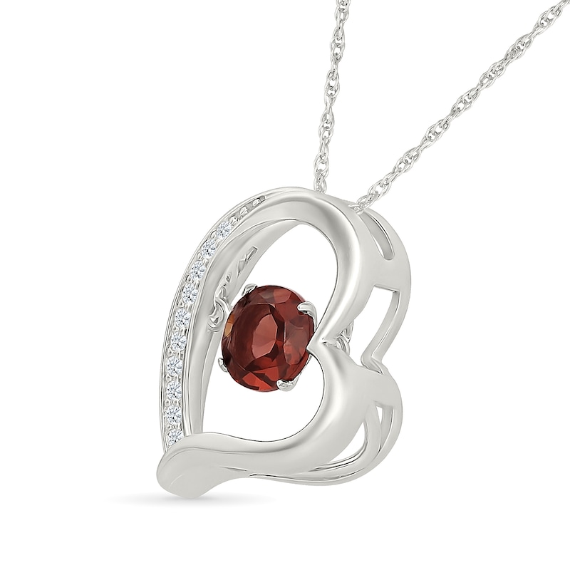 Main Image 2 of Unstoppable Love™ 5.0mm Garnet and White Lab-Created Sapphire Tilted Heart Pendant in Sterling Silver