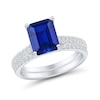 Thumbnail Image 1 of Emerald-Cut Blue Lab-Created Sapphire and 0.23 CT. T.W. Certified Lab-Grown Diamond Bridal Set in 10K White Gold