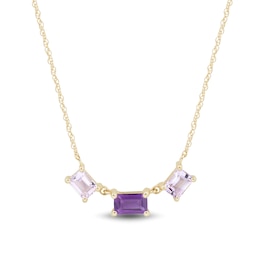 Emerald-Cut Amethyst Trio Necklace in 10K Gold