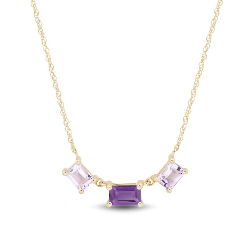 Emerald-Cut Amethyst Trio Necklace in 10K Gold