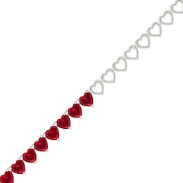 Heart-Shaped Lab-Created Ruby and Link Bracelet in Sterling Silver - 7.25”