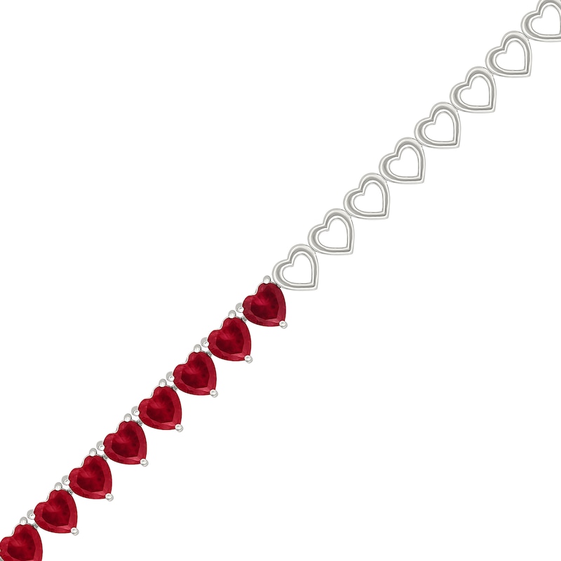 Heart-Shaped Lab-Created Ruby and Link Bracelet in Sterling Silver - 7.25"
