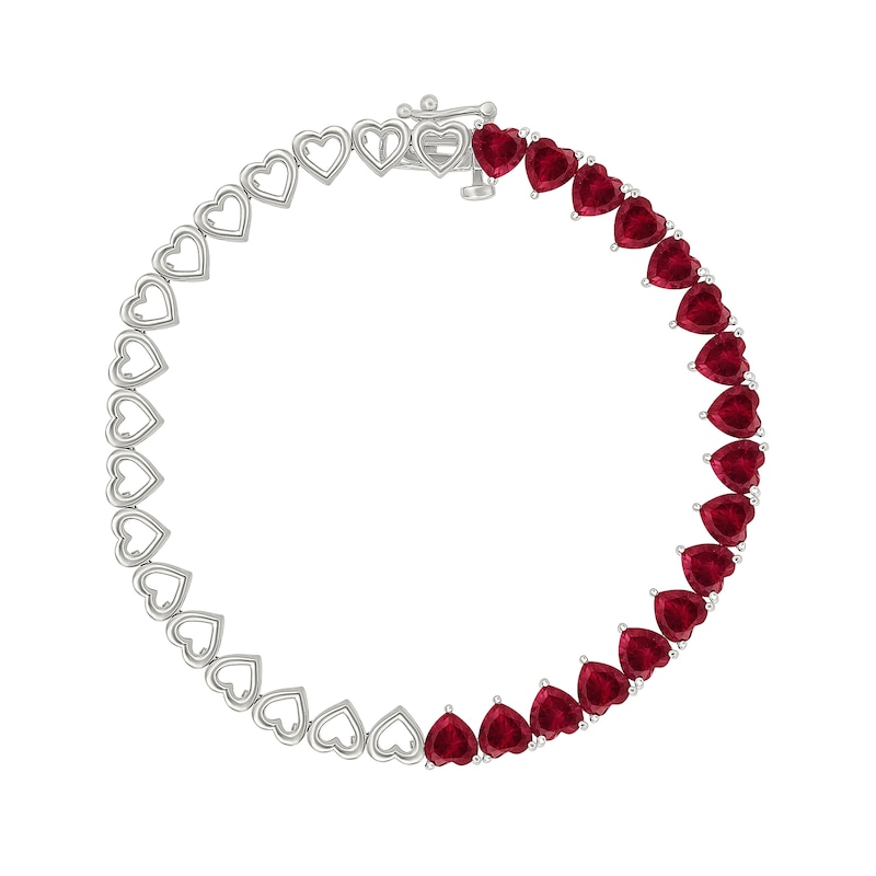Main Image 2 of Heart-Shaped Lab-Created Ruby and Link Bracelet in Sterling Silver - 7.25”