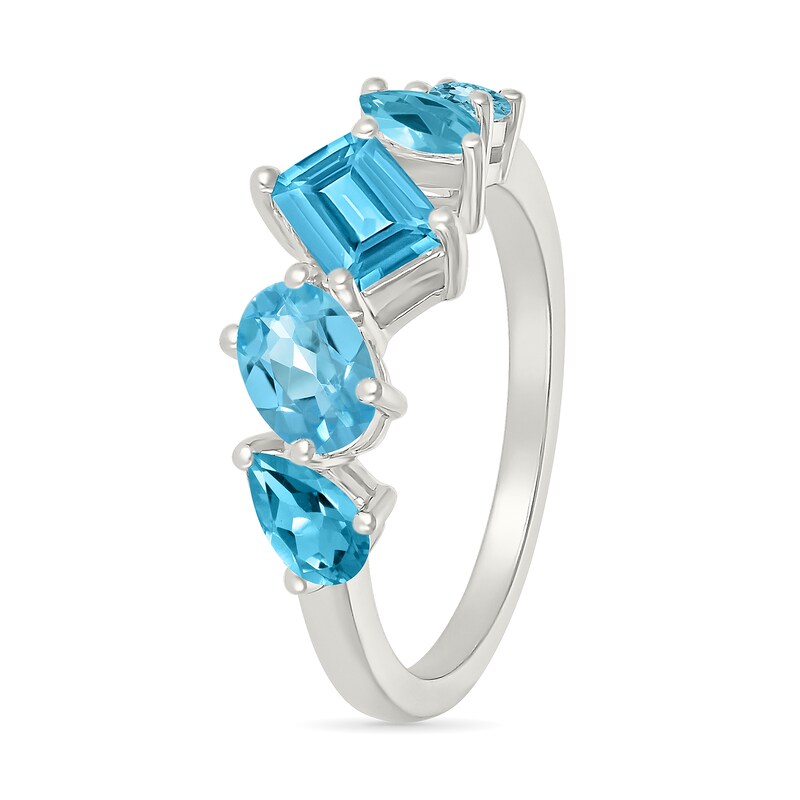 Multi-Shaped Swiss Blue Topaz Five Stone Ring in Sterling Silver