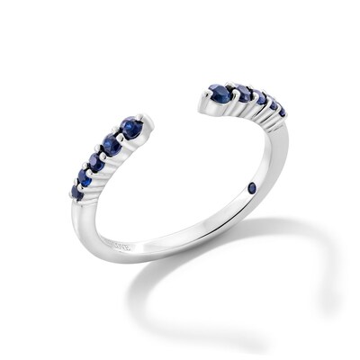 Vera Wang Love Collection Blue Sapphire Graduated Open Shank Band in Sterling Silver