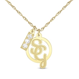 0.15 CT. T.W. Certified Lab-Grown Diamond Bar Charm with Initial Circle Pendant (F/VS2) - 1 to 2 Initials