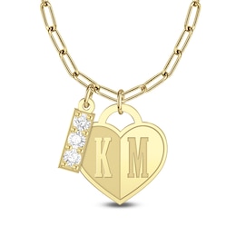 0.15 CT. T.W. Certified Lab-Grown Diamond Bar Charm with Engravable Initial Heart Pendant (F/VS2) - 2 Initials