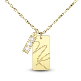 0.15 CT. T.W. Certified Lab-Grown Diamond Bar Charm with Engravable Initial Tag Pendant (F/VS2) - 2 Initials